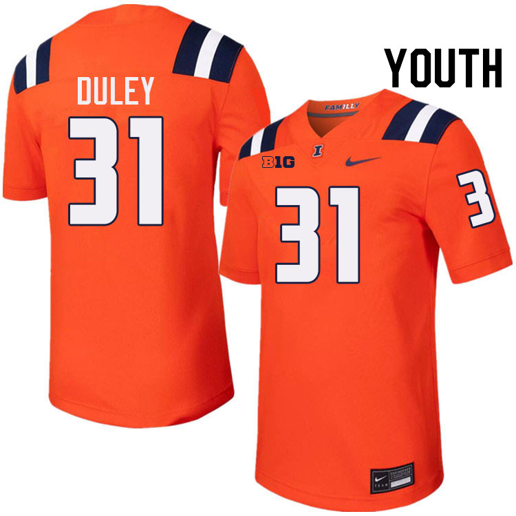 Youth #31 Declan Duley Illinois Fighting Illini College Football Jerseys Stitched-Orange